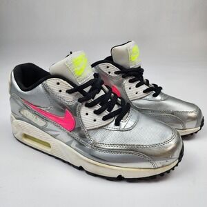 Nike Air‎ Max 90 Metallic Silver Pink Neon 705392-001 US 6Y Kids Youth Unisex